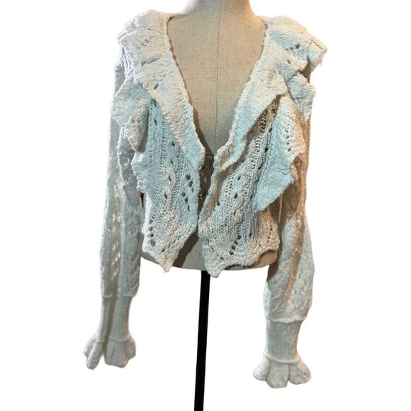 Free People Women's White Knit Cardigan Sweater Size M Boho Cottage Core - Picture 4 of 10
